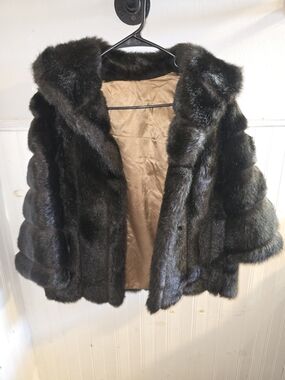 Vintage Sears Fashion Place Black Faux Fur Jacket Women’s Short Coat